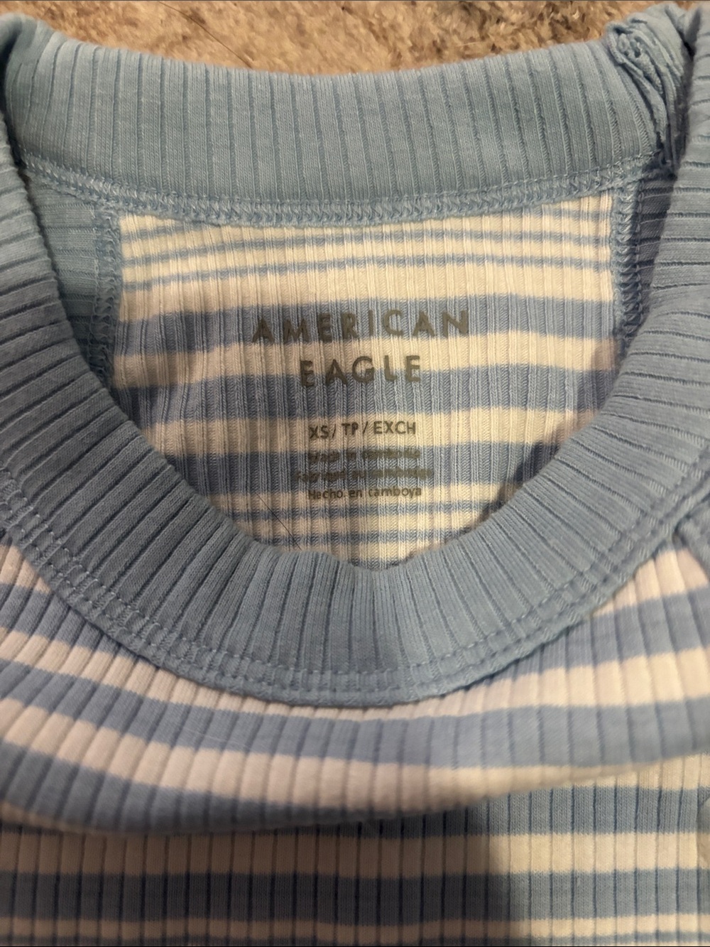 American Eagle Outfitters Light Blue and White Striped Ribbed Tank Top - Picture 2 of 4